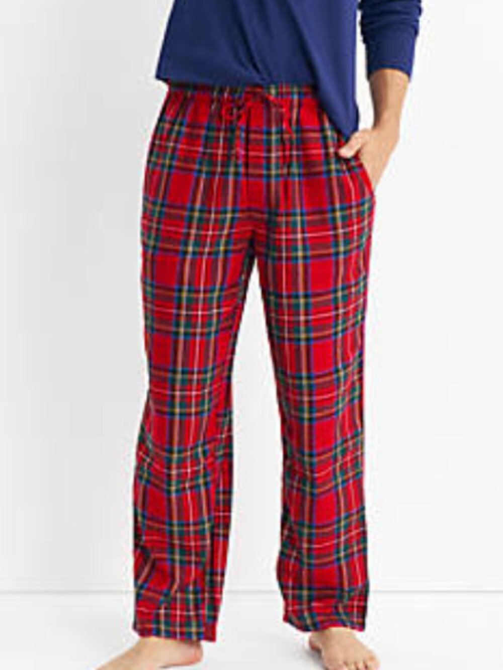 NWT - LANDS END - Men's Flannel Pajama Pants - Rich Red Multi Tartan - SIZE M